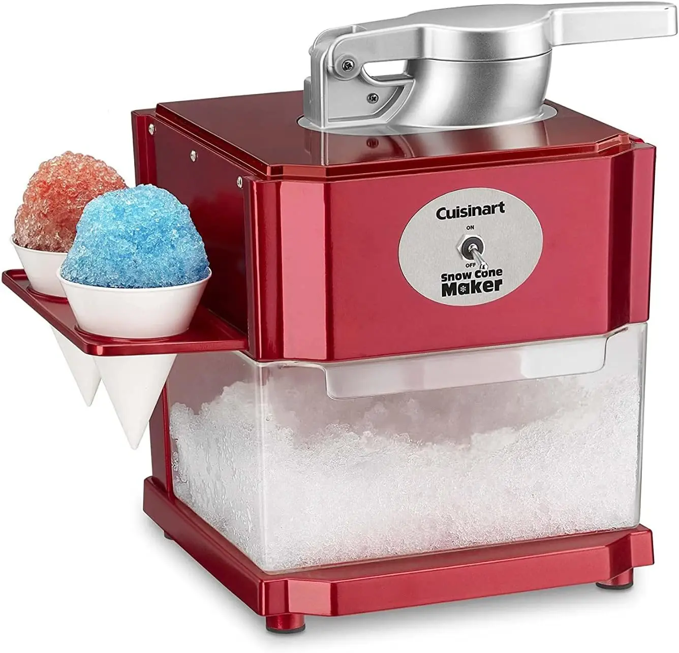 Cuisinart Snow Cone Machine - Makes 5 Icy Cones for Slushies & Frozen Drinks - Includes Reusable & Paper Cones, Red, SCM-10P1