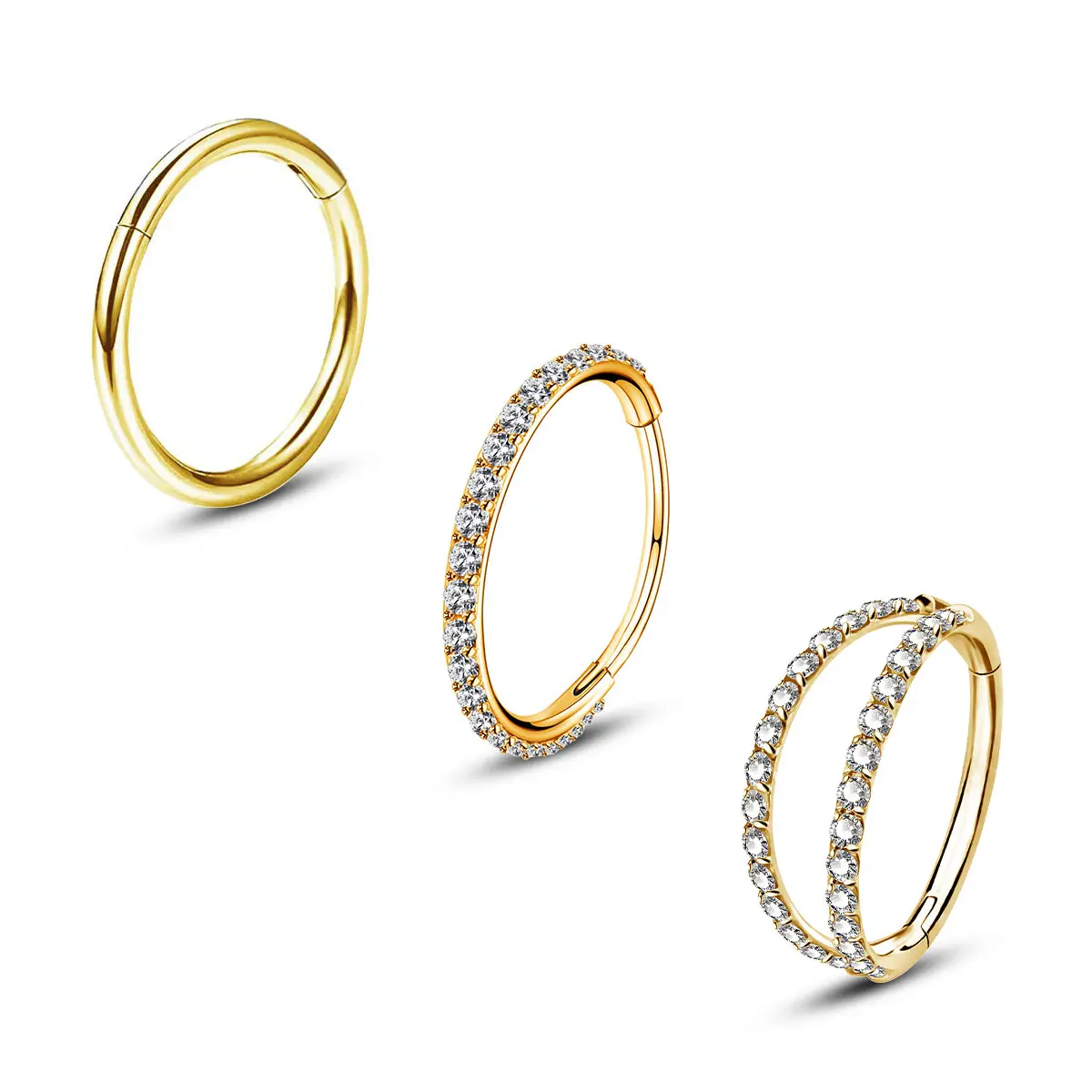 Oufer 3PCS 20G Hypoallergenic Nose Rings Bundle Sparkling CZ Basic Style 316L Stainless Steel Hinged Hoops for Women