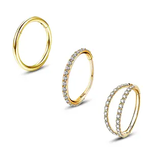 Oufer 3PCS 20G Hypoallergenic Nose Rings Bundle Sparkling CZ Basic Style 316L Stainless Steel Hinged Hoops for Women