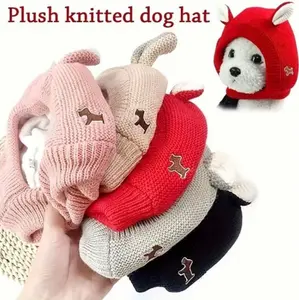 Knitted dog ear warmers/ear muffs with noise protection; knitted hats for pets; neck ear warmer for winter; knitted cap for calming anxiety for dogs and cats