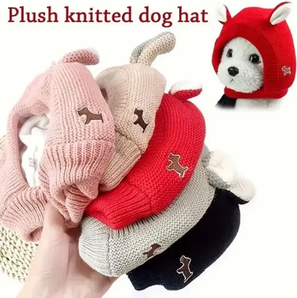 Knitted dog ear warmers/ear muffs with noise protection; knitted hats for pets; neck ear warmer for winter; knitted cap for calming anxiety for dogs and cats