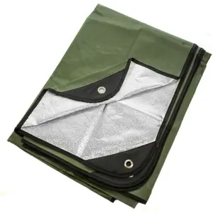 Reusable Insulated Heavy Duty Thermal Survival Blanket Tarp 60x82in - Reflects 90% Body Heat, Waterproof Windproof 3-Layer Design with Reinforced Grommets, Olive Green