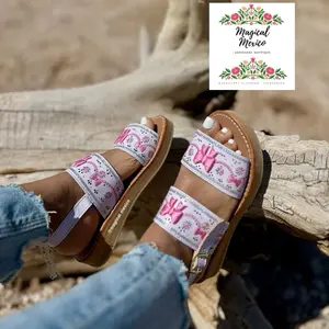 White Huarache pink bow embroidered/Pink bow mexico sandal/white leather sandal/mexican white huarache women/ Mexican women platforms