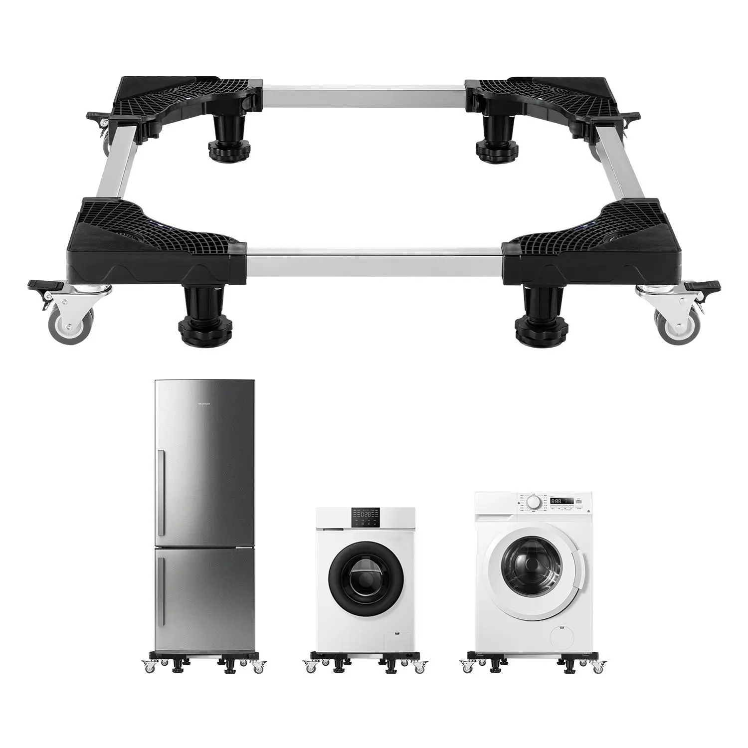 VEVOR Heavy-Duty Mobile Appliance Stand, Quick-Lock Design, 1100 lbs Load Capacity, 8-Wheel Locking Twin Wheels with 4 Brakes, 27.5-35.4 Inches Adjustable Damp-Proof Moving Dolly (Adjustable from 27.5 to 35.4 Inches) for Washer, Refrigerator#BackToSchool