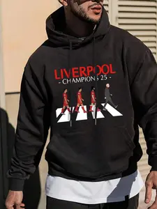 Trendy Liverpool Graphic Hoodie with Drawstring Hood, Long Sleeve, Multiple Pockets, Perfect for Streetwear and Casual Outings
