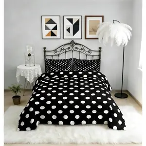 Polka Dots Comforter Set,Cartoon French Style Dots Black White Bedding Set for Kids Teens,Modern Geometric Circles Abstract Simple Art Comforter