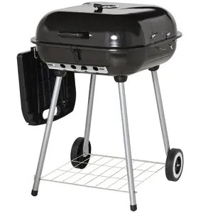 21" Portable Charcoal Grill with Wheels & Bottom Shelf BBQ Smoker Adjustable Vents for Picnic Camping Backyard Cooking Black