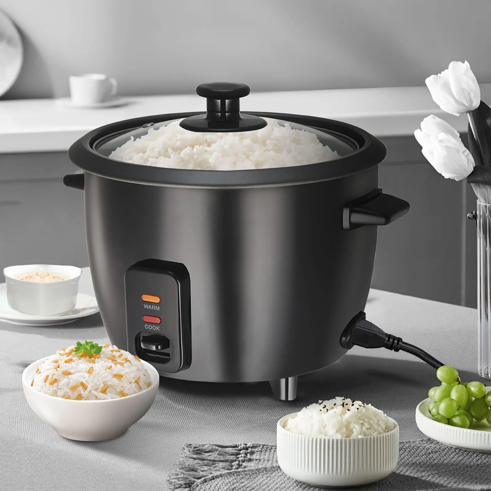 Multi-Functional Rice & Grain Cooker, 6-Cup (Cooked)/3-Cup (Uncooked)/1.5-Qt Capacity, Detachable Nonstick Pot, Automatic Keep-Warm Yogurt Maker, Single-Touch Operation