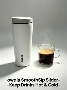 Owala 20oz SmoothSip Slider Tumbler - Premium Insulated Stainless Steel Coffee Cup, Leakproof Sliding Lid, All-Day Temperature Retention, Matte White Finish fathersdaygiftideas