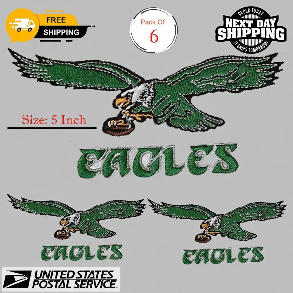 Philadelphia Eagles Embroidery Patch 5 Inch Iron-On Sew-On Jersey Applique Pack of 6