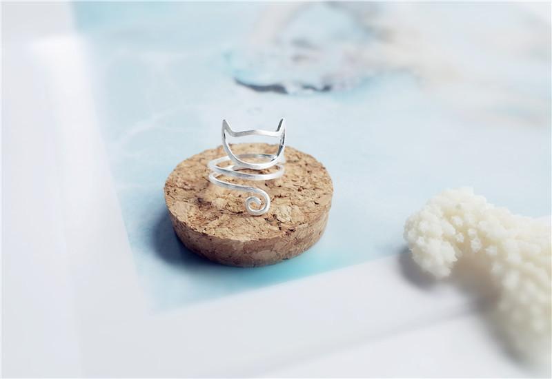 S925 Silver Personalized Winding Brushed Cute Cat Ring