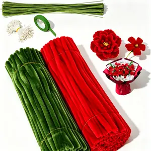 331 Pcs Pipe Cleaners Craft Kit,Red And Green Color,2 Assorted Colors Pipe Cleaners Bulk, DIY Pipe Cleaner flower Craft Kit ,Includes Chenille Stems, Floral Wire, Floral Tape, and Flower Stamens, Ideal for DIY Flower Making,Pipe Cleaner Bouquet