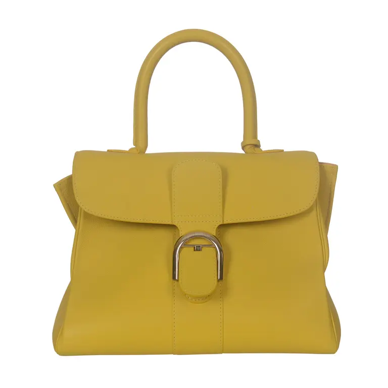 Pre-owned delvaux Calfskin Shoulder Bags Brillant MM Top Handle Satchel Yellow CPU0722