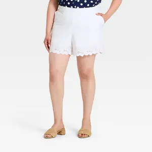 Women's Embroidered Linen Pull-On Shorts 3.5"- A New Day White XXL