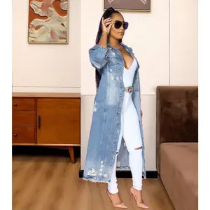 Hoochie Couture Ripped Longline Denim Coat – Edgy, Chic & High-Street Ready