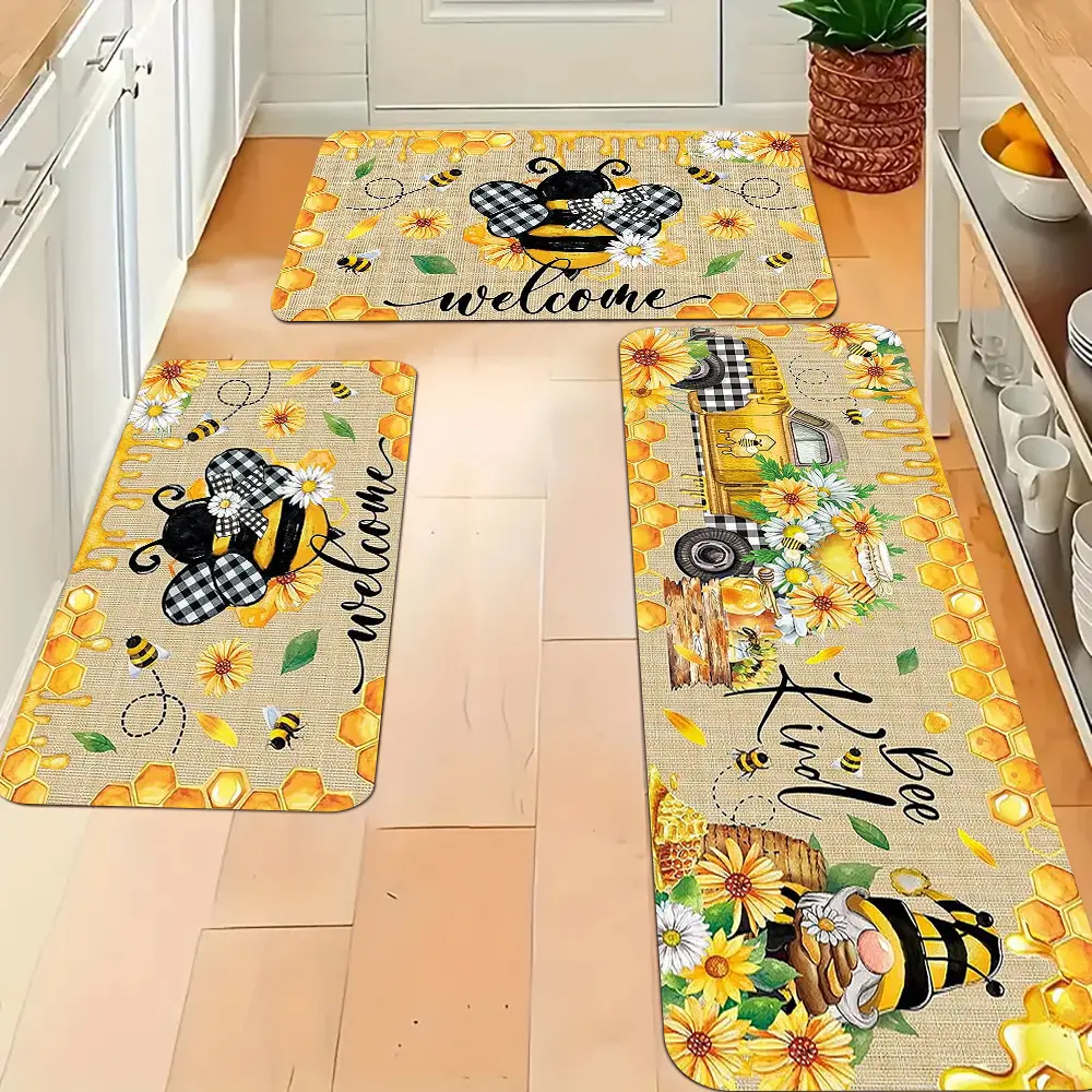 2/3pcs Kitchen Mat Set, Gnome & Vintage Sunflower Design, Machine Washable Handwoven Polyester Mats for Bedroom, Living Room, Dining Area, Bathroom, Entryway