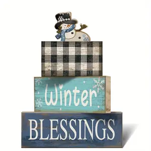 4 pcs Christmas Table Centerpiece Rustic Decorative, Tiered Tray Decor, Nativity Scene Wooden Decoration, Funny Gingerbread Christmas Sign, Block Signs Gift Farmhouse Winter Table Decoration for Home Kitchen