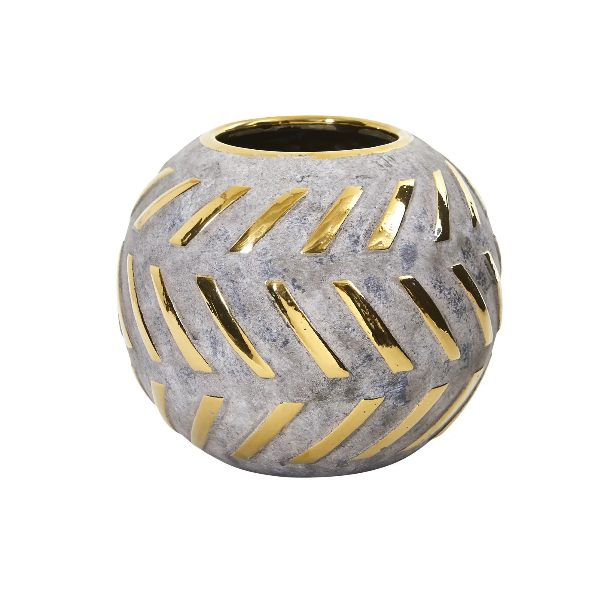 6 in Stoneware Ceramic Vase - Regal Round Hollywood Glam Decorative Vase with Gold Accents, Modern Standing Home Decor Accessory for Plant Display, No Drainage Holes
