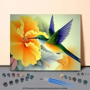 Hummingbird & Flowers Pattern DIY Oil Painting Without Frame, DIY Paint By Number Hanging Kit For Beginner, DIY Home Decor