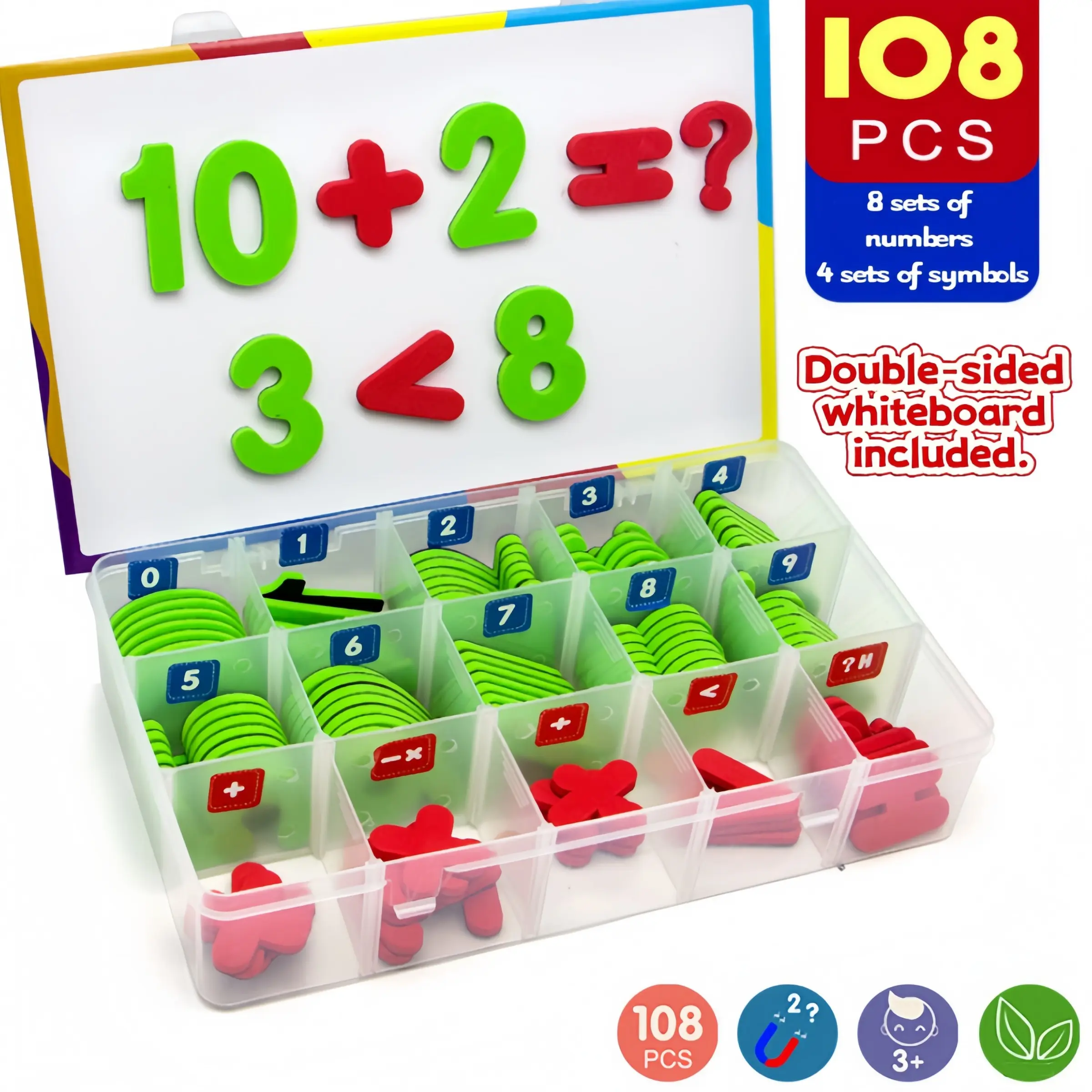 Magnetic Number Learning Set for Toddlers, Number Counting Blocks, Includes 108 Magnetic Numbers, Dual Whiteboards & Storage Box, Preschool Math Education, Math Learning Tools