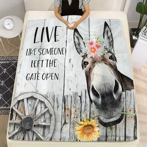 1pc, Donkey Pattern Digital Printed Flannel Blanket, For Dad's Blanket,  For Gift Sofa Cover Blanket, Home Leisure Blanket, Air Conditioning Blanket