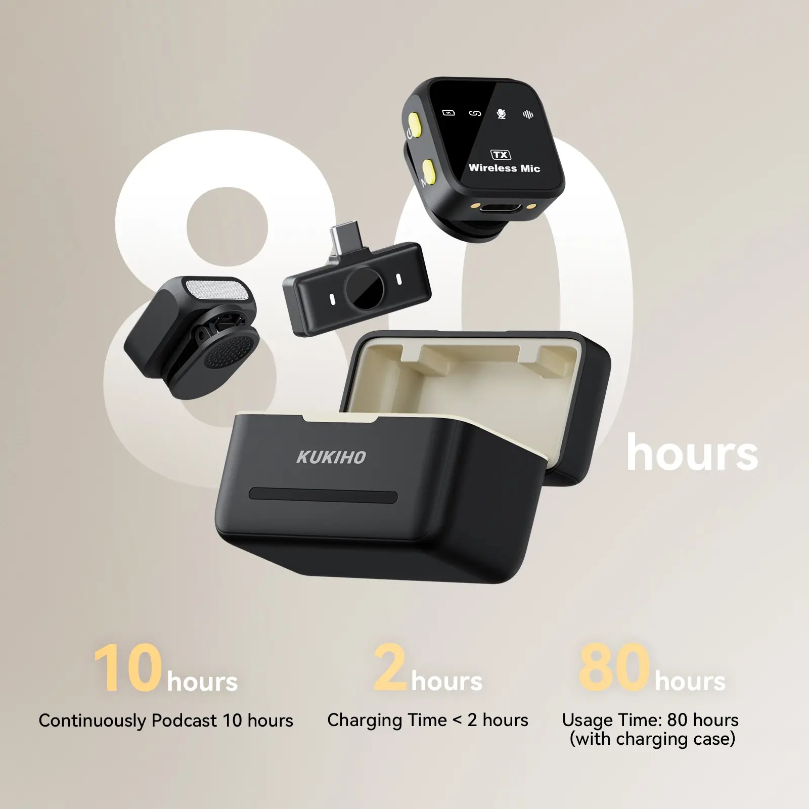 KUKIHO Microfono Lavalier Wireless Con Custodia Ricaricabile – Cancellazione Del Rumore, Per IPhone E Android, Per Video, YouTube E Vlog