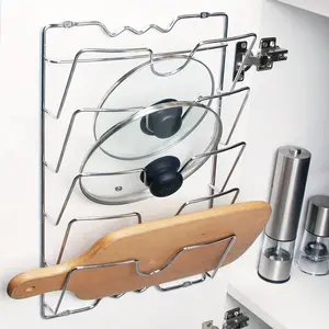 1pc Multifunctional Pot Lid Holder - Space-Saving Wall-Mounted Storage Rack for Pots, Pans, Lids, Cutting Boards, and Kitchen Accessories - Easy Installation and Organization Solution