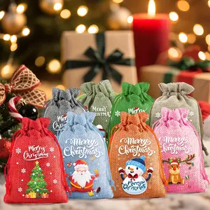 10pcs Colorful -Like Christmas Gift Bags with Drawstring Closure - Red Checkered & Multi-Color (Pink, Green, Grey, Beige) Reusable -Looking Bags for Holiday Parties, Weddings, Xmas - Hand Washable Favor Packaging