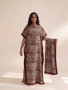 Elegant Leopard Print Beach Cover-Up Dress, Swimwear Cover Up, with Matching Silk Headband, All Season Stylish Women's Sun Protection, Perfect for Summer