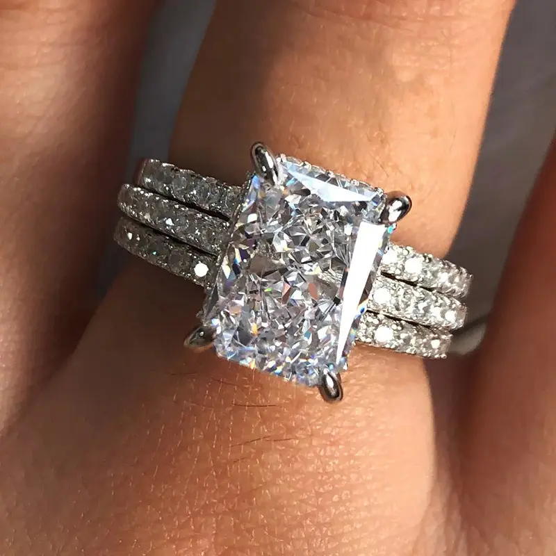 2025 New 3-Piece Elegant Classic Princess Cut Cubic Zirconia Engagement Ring Set, Wedding Ring Sets, Ideal for Wedding, Anniversary