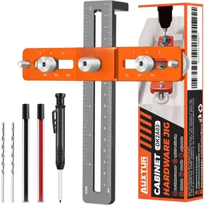 Cabinet Hardware Jig with Deep Hole Pencil, Adjustable Cabinet Handle Template Tool with Alignment Hole, Punch Locator Drill Guide for Knobs,Handles and Pulls, Drawer Cabinet Installation