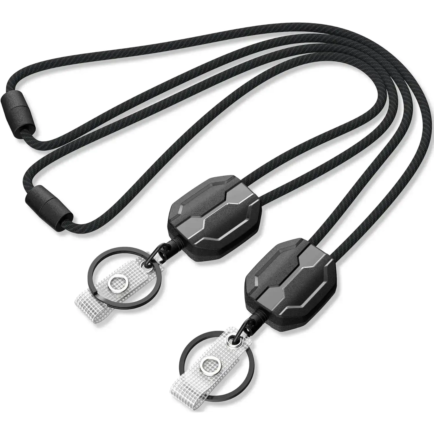2 Pack Industrial-Chic Heavy Duty Retractable ID Badge Lanyards - 4mm Matte Black Woven Cord, Safety Breakaway Buckle, 16-In Retractable Range, Detachable Design, for ID Cards, Keys, Hospitals, Schools, Industrial-Chic Style