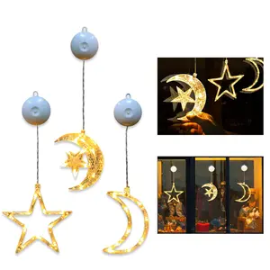 Ramadan Decorations Moon Star Window Lights 3 Pack Eid Mubarak Decorations with Suction Cup, Hanging LED Battery Operated Ramadan Lights Indoor Outdoor Eid Decor（Battery Not Included）