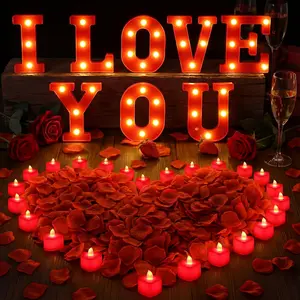 You Light up Letters Sign with 24 LED Heart Flameless Candles 2000 Fake Rose Petals Proposal Decorations Special Night for Valentine's Day Wedding Engagement(Red)