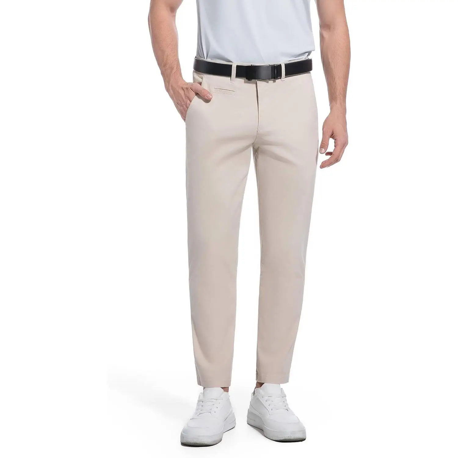 Khaki Pants for Short Men 27" Inseam Straight Slim Fit Dress Chinos Stretch Smart Casual Trousers