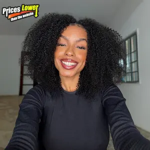 Hergivenhair Curly Texture BYE BYE Leave-Out Thin Part Wig Type 4 Human Hair V Part Wig No Leave Out Glueless Wigs for Natural Hair Beginners
