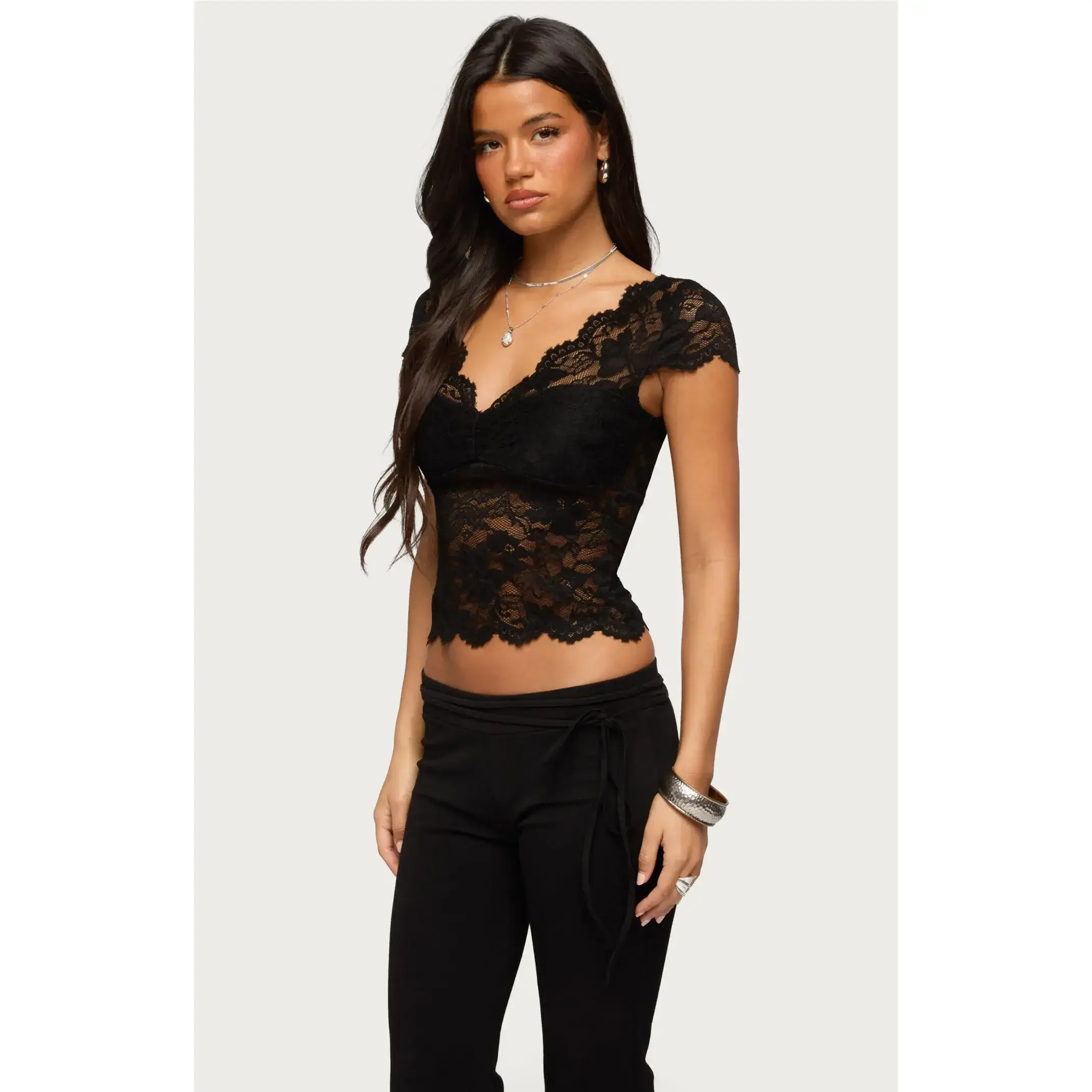 Edikted Women's Elza Scalloped Sheer Lace Top