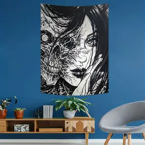 1 piece, Gothic Skull and Face Art Tapestry - Brightly colored polyester wall decor, washable design, includes free hanging accessories, a perfect gift for friends and family, perfect for living room, bedroom and dorm room decoration