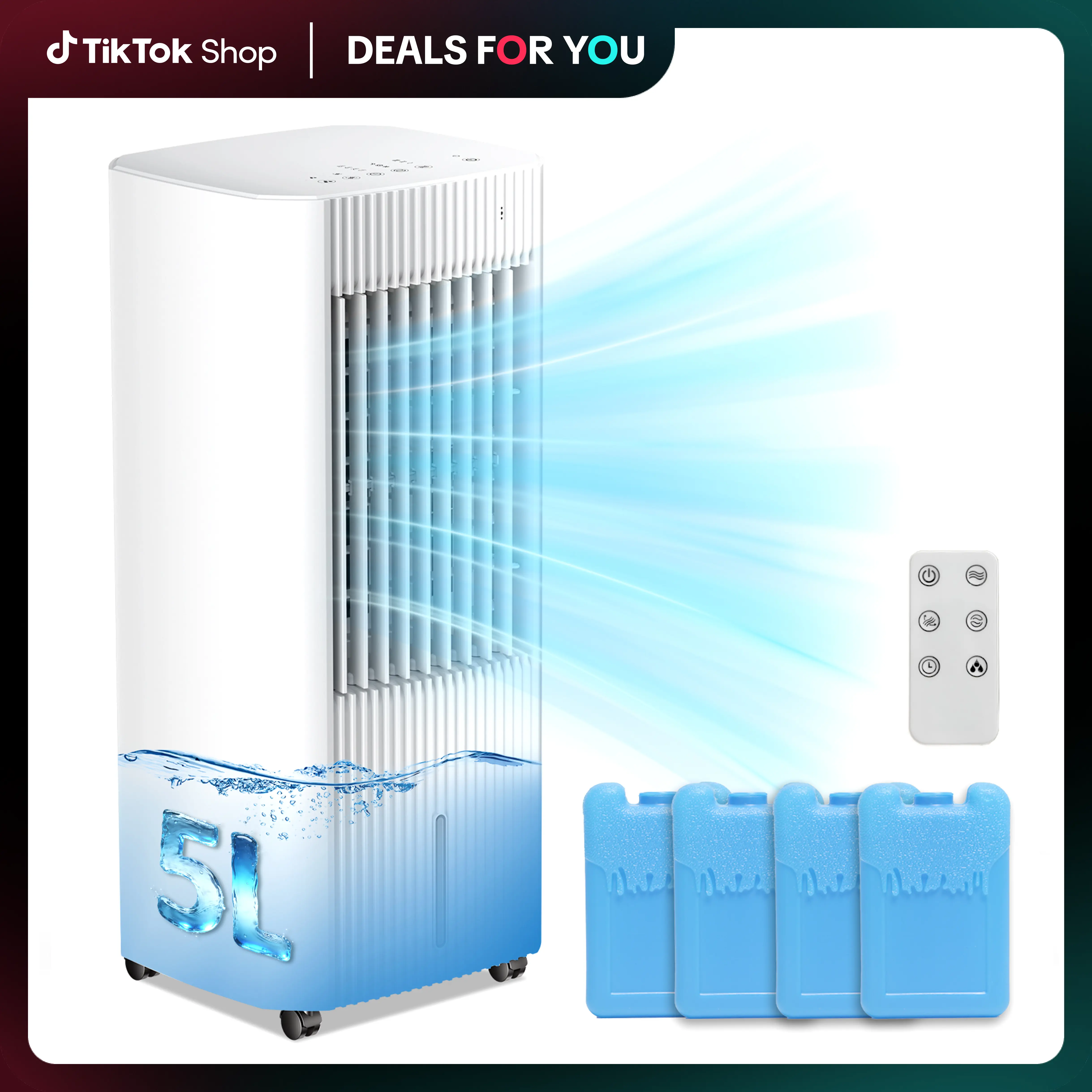 ZAFRO Portable Evaporative Air Cooler,3 In 1 Swamp Cooler with 4 Ice Packs,15H Timer,3 Speeds & 3 Modes,Remote,Cooling Fan for Bedroom,Living Room,Office,Pet-Friendly, Bladeless Fan, Multifunctional Fan