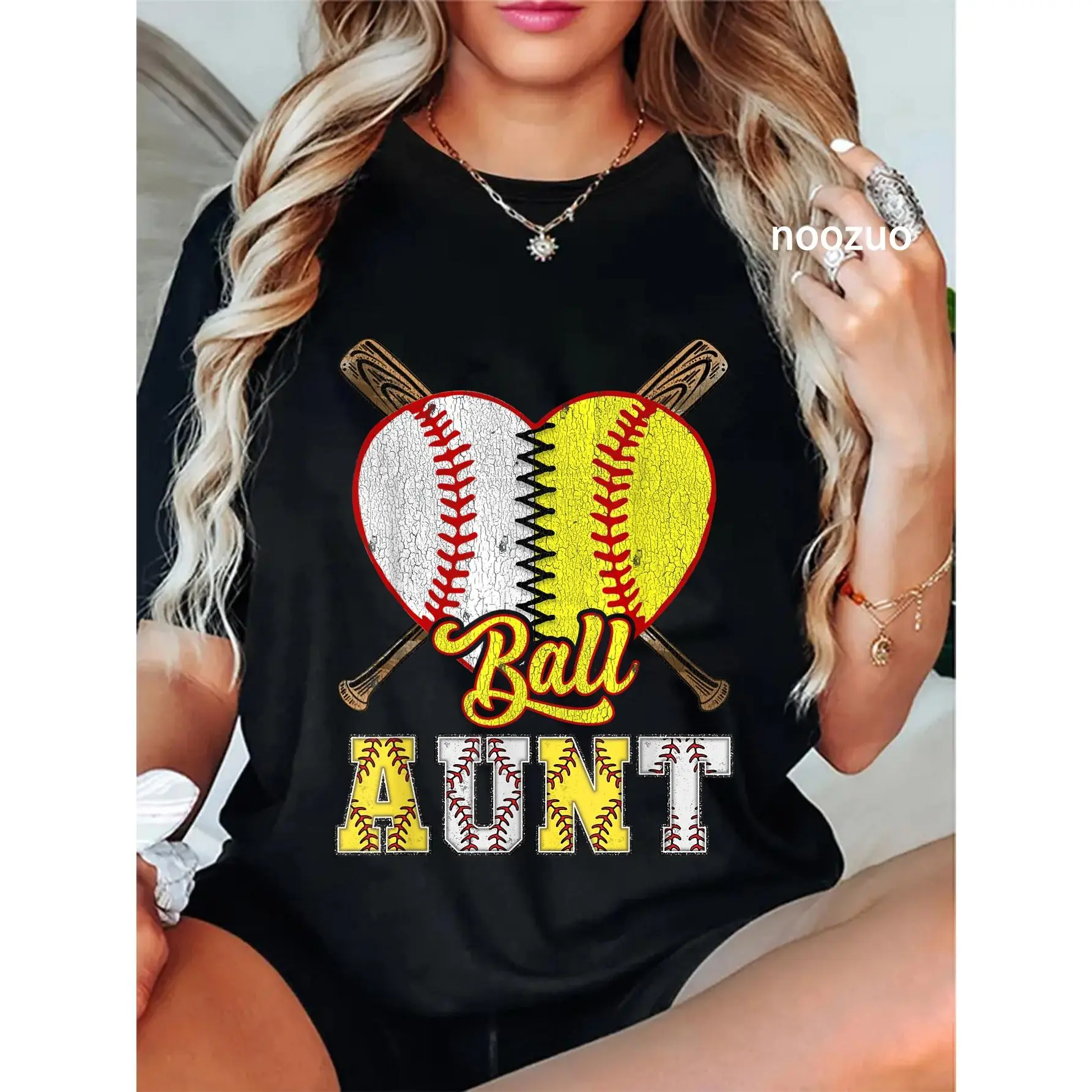 100% Cotton Aunt Of Both Ball Aunt Half Baseball Softball T-Shirt