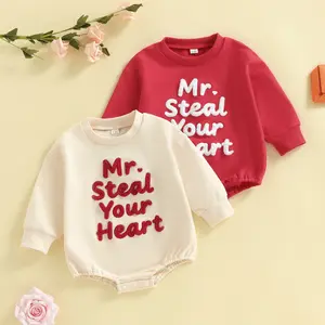 Infant Baby Girl Boy Lone Sleeve Valentine's Day Romper Cute Steal Your Heart Embroidery Jumpsuit Spring Fall Winter 0-18 Months