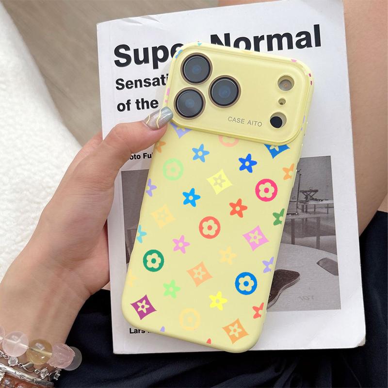 Trendy unique colorful Monogram Pattern Solid Color Phone Case with Ultra Skin friendly Touch, All Inclusive Lens Phone Case Suitable for Apple 17 16 15 14 13 12