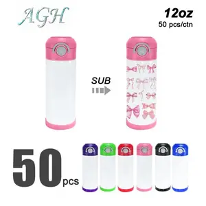 AGH 24pcs 12oz Kids Tumbler Water Bottle Bounce Lid Sublimation Blank Cups Portable Stainless Steel Sippy Cup Drinkware Flasks Insulated water bottled