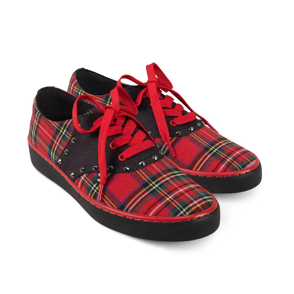 Rebel Tartan Sneakers | Dark Academia Punk Plaid & Metal Studded Shoes by Hot Chocolate Design