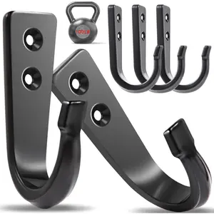 5 Large Size Heavy Duty Wall Hooks, for Hanging Pans, Backpacks, Coats, Garage Items (Black)