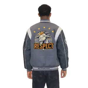 Awakndland G.O.A.T "Respect" Melton Wool Blend Jacket with Plush Faux-Fur Collar & Premium Embroidery for Bold Streetwear