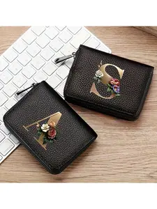 PU Leather Lettered Accordion Zipper Card Bag Ladies Men's Wallet Card Holder Coin Wallet Credit Card Holder Wallet Man, Gift Man Black Card Holders Anniversary Gift Small Gifts Gift Ideas Gift For Women Credit Card Organizer Cardholder
