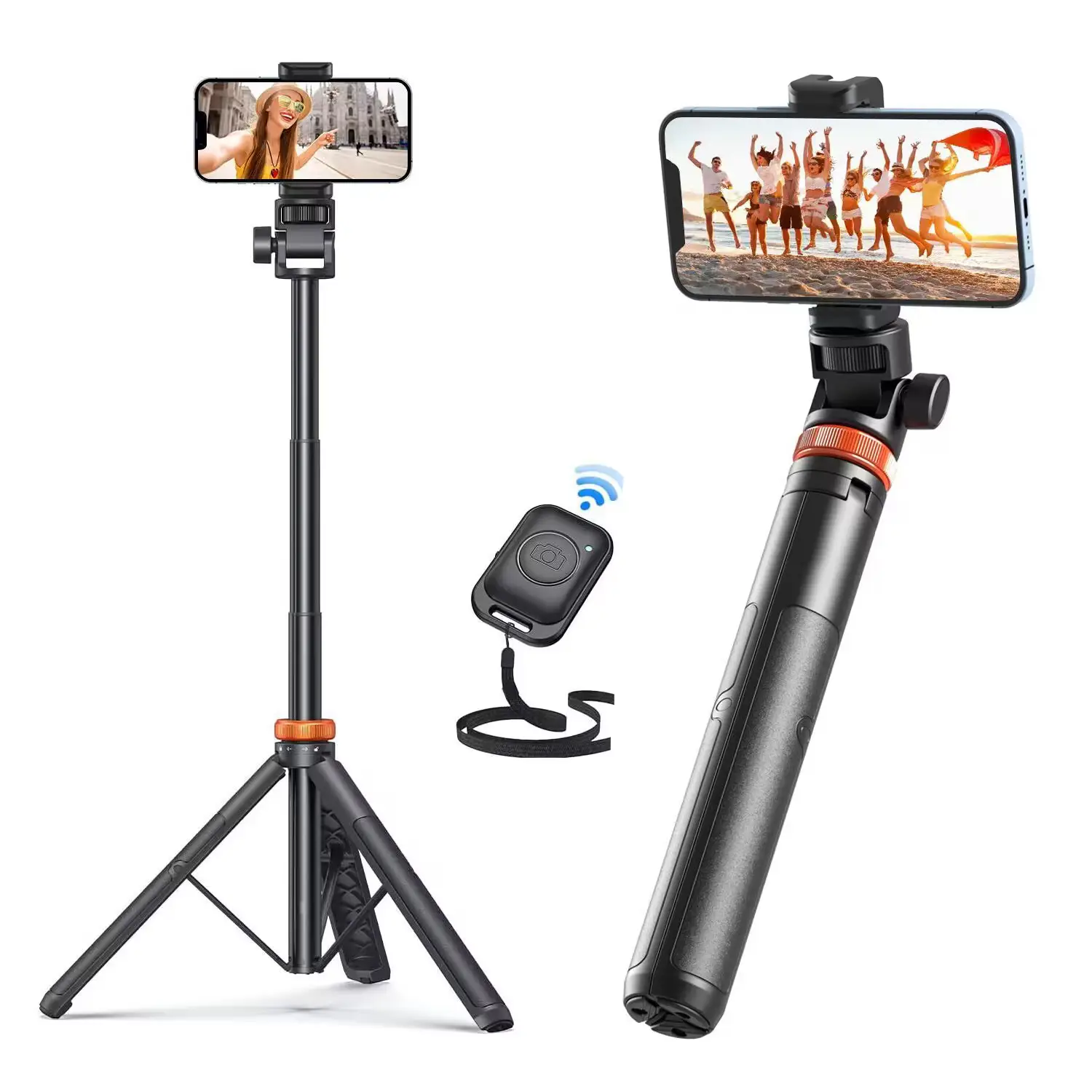 62" Phone Tripod Selfie Stick Tripod with Remote, Enhanced Stability for Travel, Compatible with iPhone 15/14/13 & Android Devices