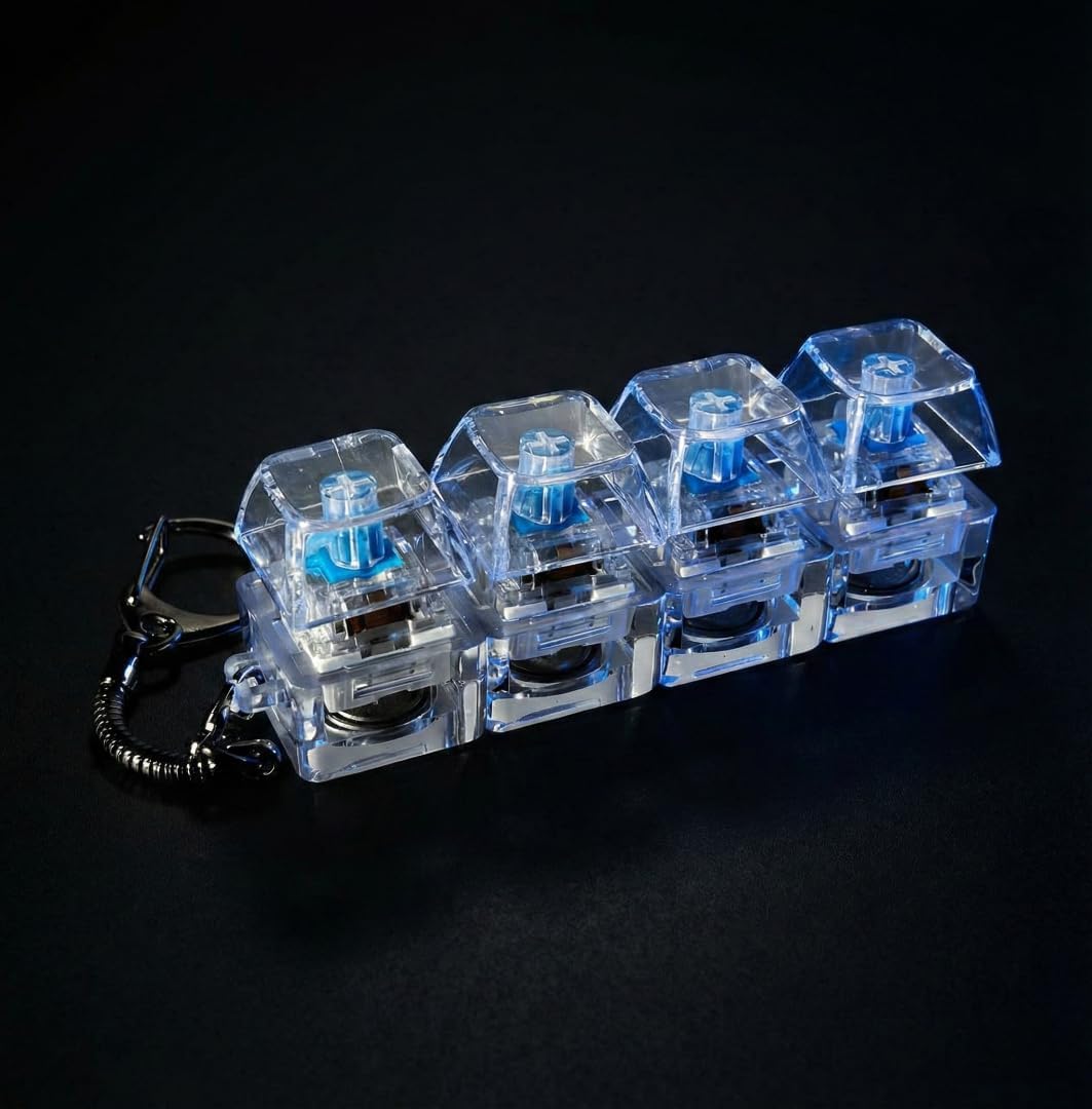 4-Key LED Mechanical Switch Fidget Keychain  Viral ASMR Clicker Toy for Gamers & Programmers