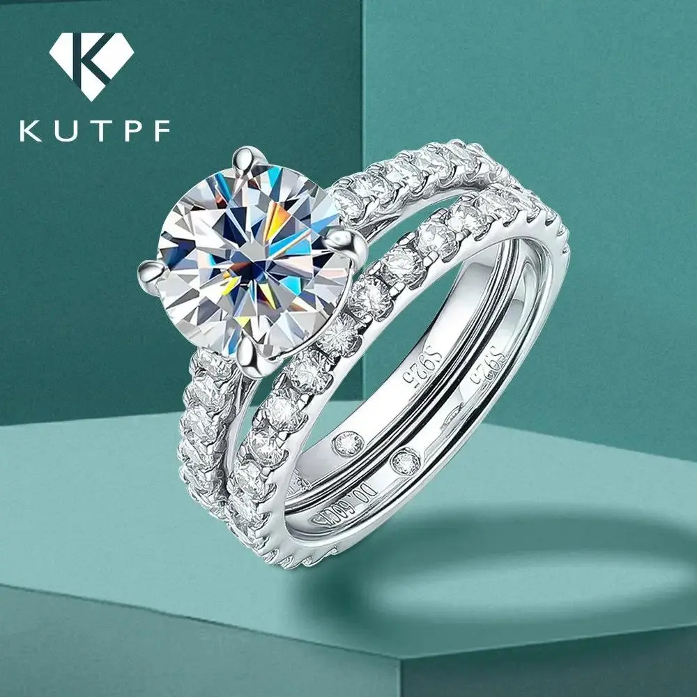 3Carat Full Moissanite Row Rings Set  Certified Four Claw D Color Diamond Bridal Ring Engagement Wedding Band For Women KUTPF
